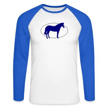 Silhouette du cheval bleu cobalt - T-shirt baseball manches longues Homme - blanc/bleu royal - Devant - Nik (191cm)