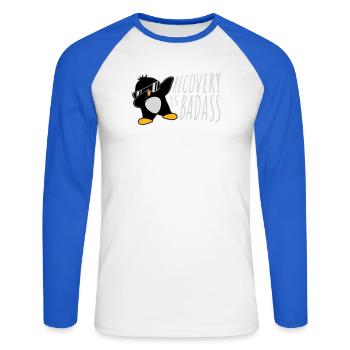 La récupération est la posture de danse du pingouin badabing - T-shirt baseball manches longues Homme - blanc/bleu royal - Devant - Nik (191cm)