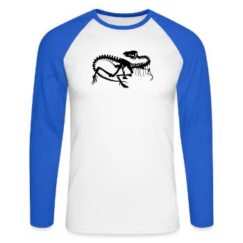 Dinosaurier Skelett Silhouette (1c) - Unisex Baseballshirt langarm - Weiß/Royalblau - Vorne - Nik (191cm)