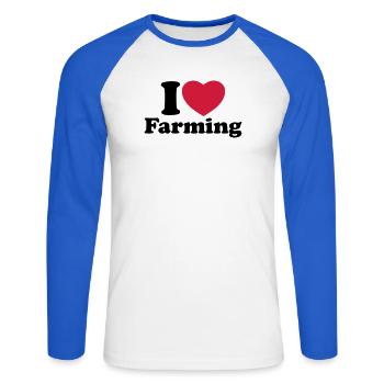 I love farming - T-shirt baseball manches longues Homme - blanc/bleu royal - Devant - Nik (191cm)
