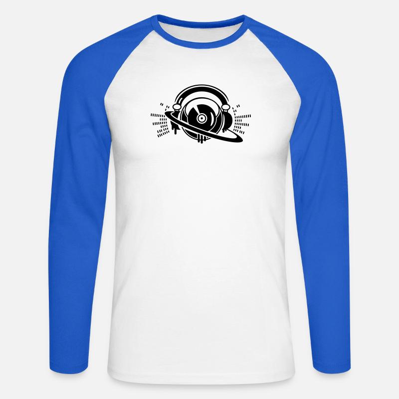 DJ- Plattenpult mit Kopfhörer Logo - Unisex Baseballshirt langarm - Weiß/Royalblau