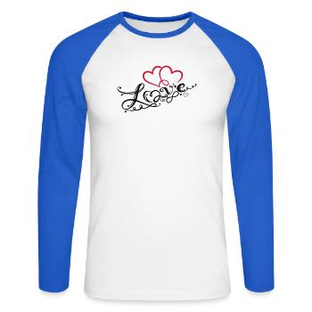 Coeurs avec la boucle de l'infini - T-shirt baseball manches longues Homme - blanc/bleu royal - Devant - Nik (191cm)