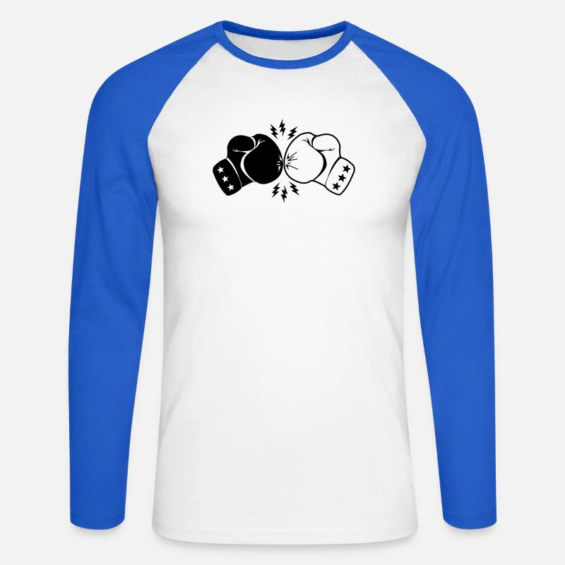 Boxboxhandschuhe Kontakt mit Blitz - Unisex Baseballshirt langarm - Weiß/Royalblau