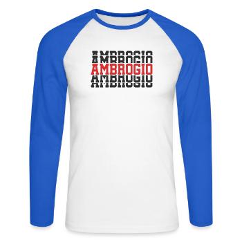 t-shirt Ambrogio gift t-shirt stacked text - Unisex Long Sleeve Baseball T-Shirt - white/royal blue - Front - Nik (191cm)
