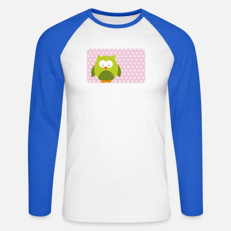 Lustige Eule mit Sternchen rosa | personalisierbar - Unisex Baseballshirt langarm - Weiß/Royalblau