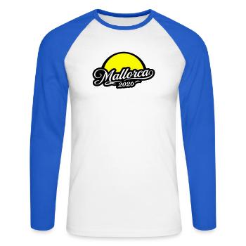 Soleil Majorque 2026 - T-shirt baseball manches longues Homme - blanc/bleu royal - Devant - Nik (191cm)