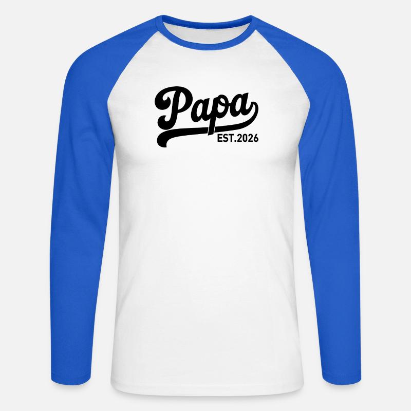 Papa EST 2026 Script Logo - Unisex Long Sleeve Baseball T-Shirt - white/royal blue