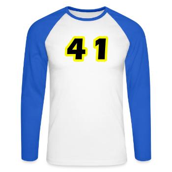 41 Zahl symbol - Unisex Baseballshirt langarm - Weiß/Royalblau - Vorne - Nik (191cm)