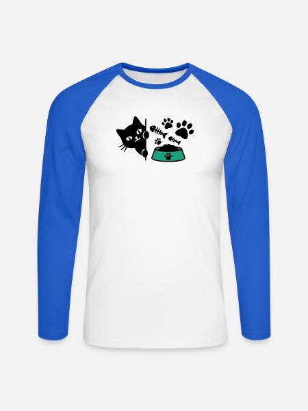 Katze Futternapf Grafik - Unisex Baseballshirt langarm - Weiß/Royalblau