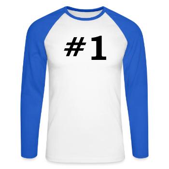 Number One - Unisex Long Sleeve Baseball T-Shirt - white/royal blue - Front - Nik (191cm)