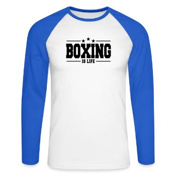 Boxen ist das Leben 1 / Boxen ist Leben - Unisex Baseballshirt langarm - Weiß/Royalblau - Vorne - Nik (191cm)