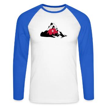 Matterhorn Switerland - Unisex Long Sleeve Baseball T-Shirt - white/royal blue - Front - Nik (191cm)