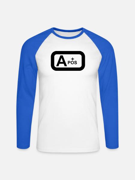 Blutgruppe a pos patch / SYMBOL - Unisex Baseballshirt langarm - Weiß/Royalblau