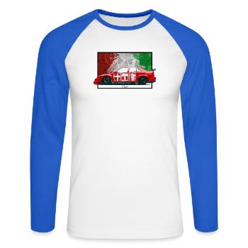 155 Swycar - Unisex Long Sleeve Baseball T-Shirt - white/royal blue - Front - Nik (191cm)