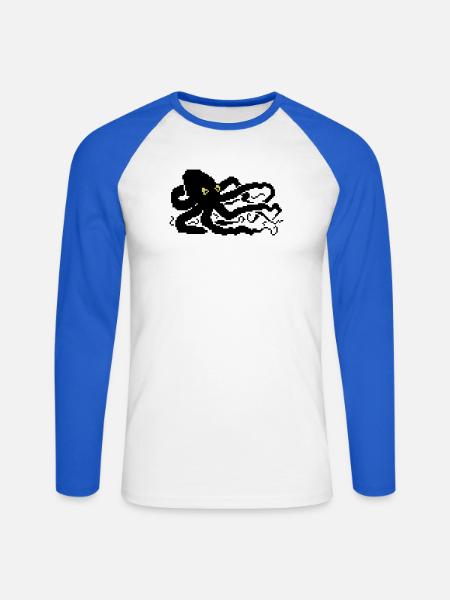 8bit pixel octopus - Unisex Long Sleeve Baseball T-Shirt - white/royal blue