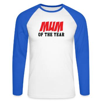 Maman de l'année - Fête des Mères - T-shirt baseball manches longues Homme - blanc/bleu royal - Devant - Nik (191cm)