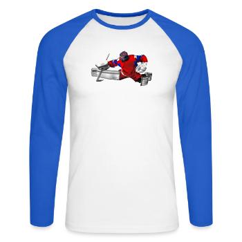 gardien - T-shirt baseball manches longues Homme - blanc/bleu royal - Devant - Nik (191cm)