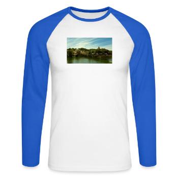 Panorama of the city by the river and bridge - Unisex Long Sleeve Baseball T-Shirt - white/royal blue - Front - Nik (191cm)