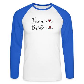 Team Bride cute handwritten Typography with a Hear - Unisex Long Sleeve Baseball T-Shirt - white/royal blue - Front - Nik (191cm)