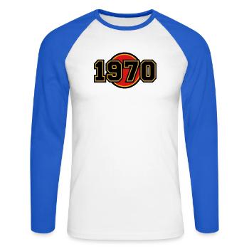 1970 Year of Birth Retro Logo - Unisex Long Sleeve Baseball T-Shirt - white/royal blue - Front - Nik (191cm)