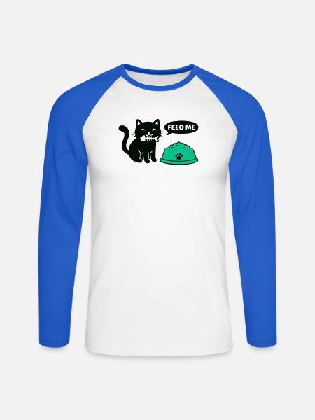Hungrige Katze Futternapf Grafik - Unisex Baseballshirt langarm - Weiß/Royalblau