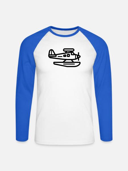 Wasserflugzeug - Unisex Baseballshirt langarm - Weiß/Royalblau