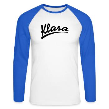 klara | Klara - T-shirt baseball manches longues Homme - blanc/bleu royal - Devant - Nik (191cm)