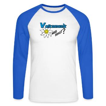 Volksmusik Edelweiß Emblem - Unisex Baseballshirt langarm - Weiß/Royalblau - Vorne - Nik (191cm)
