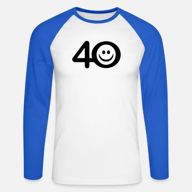 Zum Vierzigsten: 40 mit Lächel-Emoticon - Unisex Baseballshirt langarm - Weiß/Royalblau