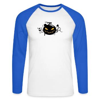 citrouille d'halloween noir avec des yeux brillants - T-shirt baseball manches longues Homme - blanc/bleu royal - Devant - Nik (191cm)