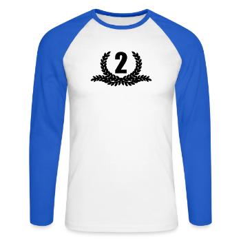 Lauwerkrans 02 JAHRE - Unisex Baseballshirt langarm - Weiß/Royalblau - Vorne - Nik (191cm)