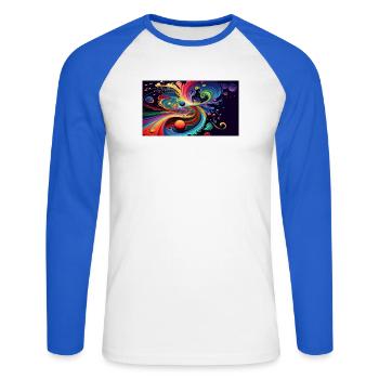 Cosmic Rainbow Swirl - Unisex Long Sleeve Baseball T-Shirt - white/royal blue - Front - Nik (191cm)