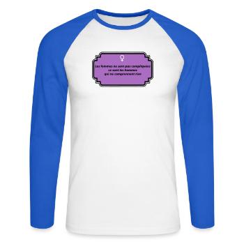 Message of feminism and female freedom - Unisex Long Sleeve Baseball T-Shirt - white/royal blue - Front - Nik (191cm)