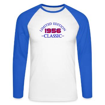 Classique Limité 1956 - T-shirt baseball manches longues Homme - blanc/bleu royal - Devant - Nik (191cm)