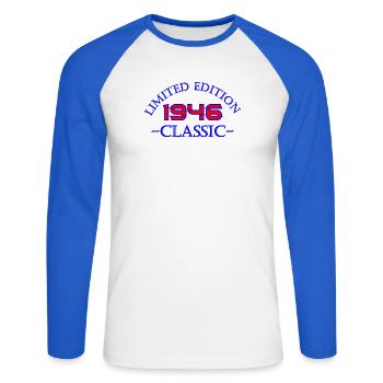 Édition Limitée Classique 1946 - T-shirt baseball manches longues Homme - blanc/bleu royal - Devant - Nik (191cm)