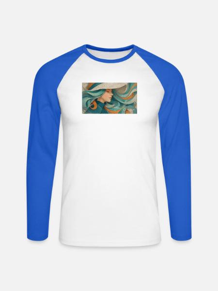 Fließendes Farbporträt Turquoise - Unisex Baseballshirt langarm - Weiß/Royalblau