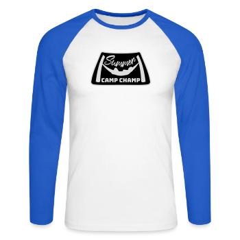 Summer Camp Champ Fun Kids Outdoor Adventure - Unisex Long Sleeve Baseball T-Shirt - white/royal blue - Front - Nik (191cm)