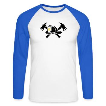 Firefighter Helmet Aexte Graphic - Unisex Long Sleeve Baseball T-Shirt - white/royal blue - Front - Nik (191cm)