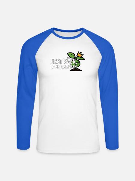 Erste Aussaat Geschenk für Kleingarten-Neulinge - Unisex Baseballshirt langarm - Weiß/Royalblau