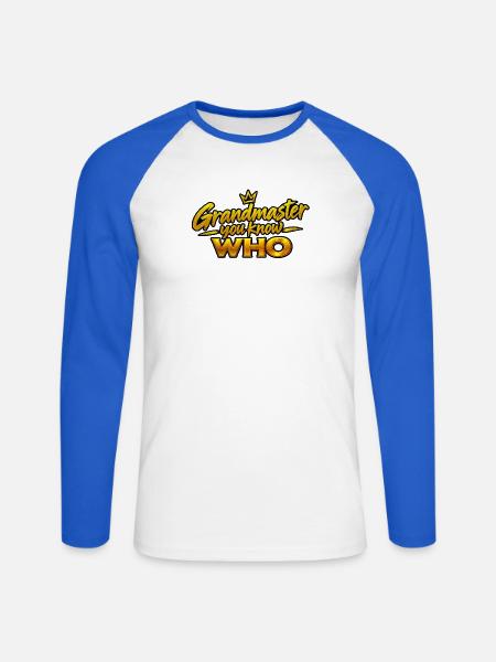 Großmeister Du weißt WER - Unisex Baseballshirt langarm - Weiß/Royalblau