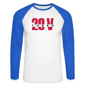 20V turbo - T-shirt baseball manches longues Homme - blanc/bleu royal - Devant - Nik (191cm)
