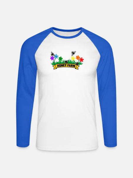 Honigfarm mit bunten Blumen - Unisex Baseballshirt langarm - Weiß/Royalblau