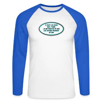 Je me fous de ce que les gens pensent de moi - T-shirt baseball manches longues Homme - blanc/bleu royal - Devant - Nik (191cm)