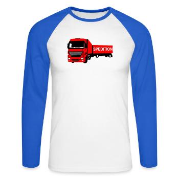 LKW - Unisex Baseballshirt langarm - Weiß/Royalblau - Vorne - Nik (191cm)