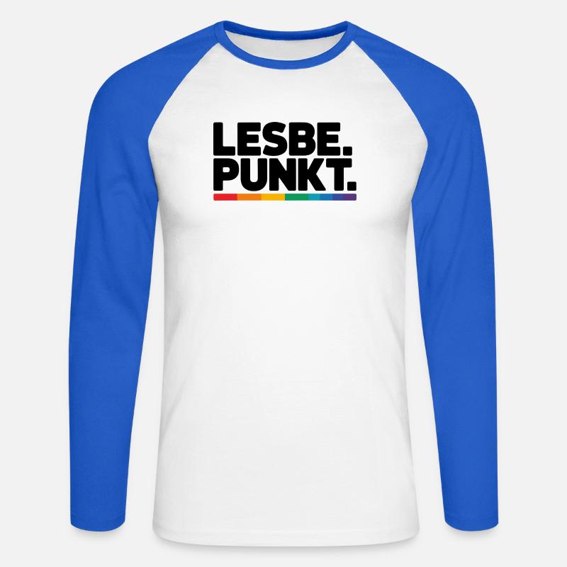 Lesbian Point Orgoglio Lesbico Orgoglioso che dice LGBT CSD - Maglia da baseball a manica lunga da uomo - bianco/blu royal
