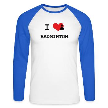 I love badminton - Unisex Long Sleeve Baseball T-Shirt - white/royal blue - Front - Nik (191cm)
