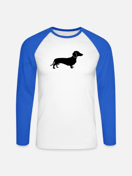 Dackel Hund Silhouette - Unisex Baseballshirt langarm - Weiß/Royalblau