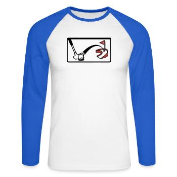 Minigolf Retro Cartoon Golfball JGA Team - Unisex Long Sleeve Baseball T-Shirt - white/royal blue - Front - Nik (191cm)