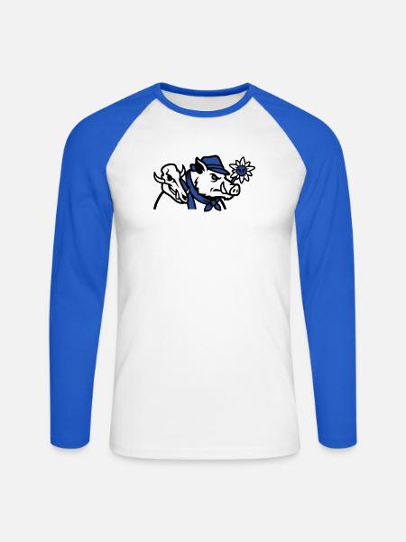 Wildschwein Schaedel Logo - Unisex Baseballshirt langarm - Weiß/Royalblau