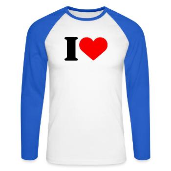 I LOVE - Unisex Baseballshirt langarm - Weiß/Royalblau - Vorne - Nik (191cm)